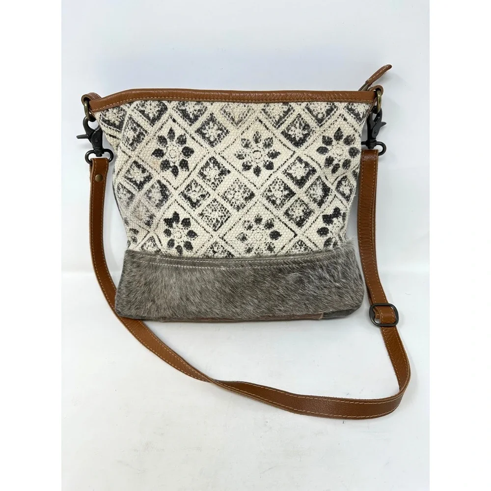 Myra Bag Mixed Material Fur Canvas Leather Upcycled Crossbody